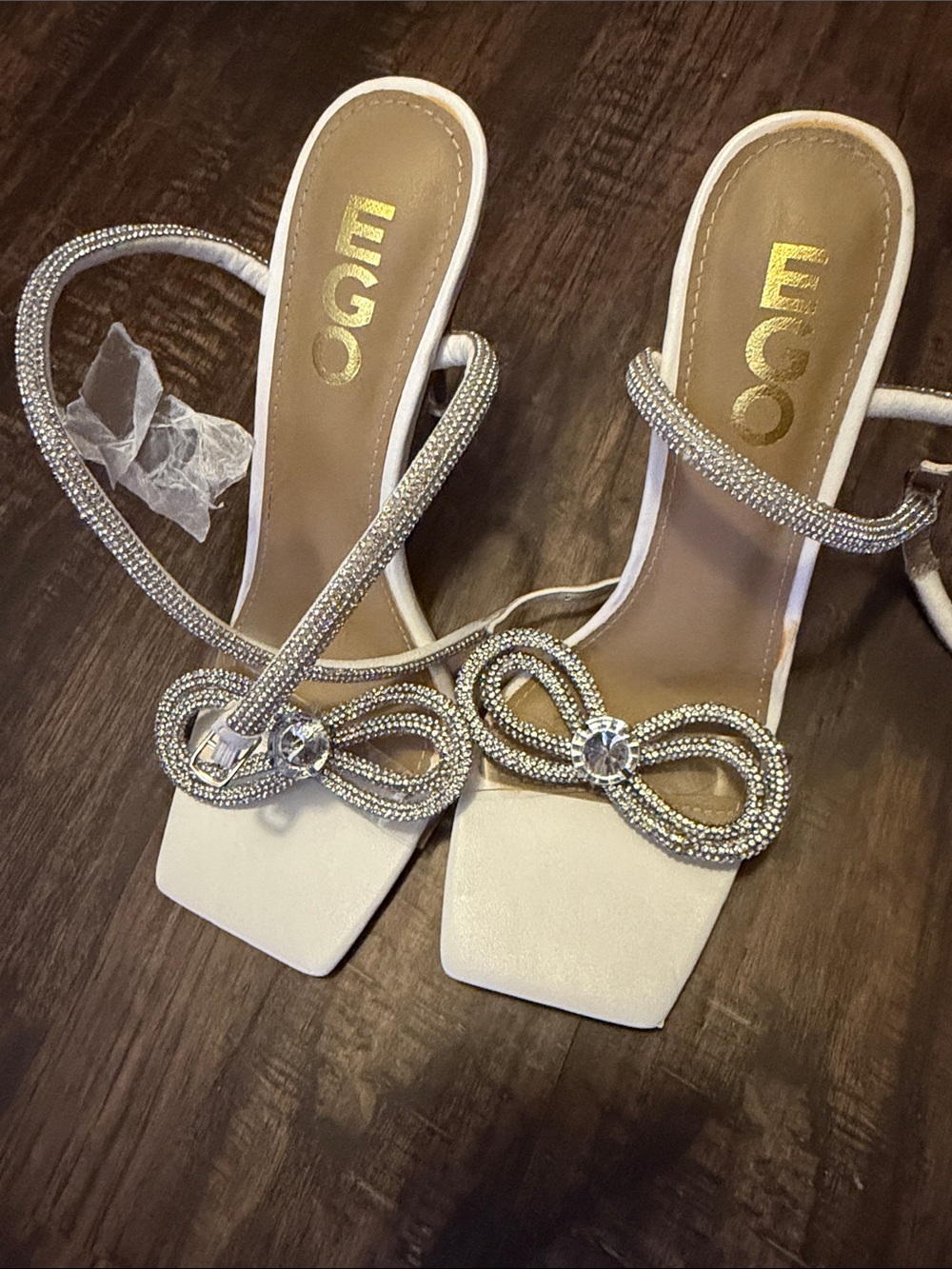 EGO Ivory Crystal Bow Strappy Heeled Sandals